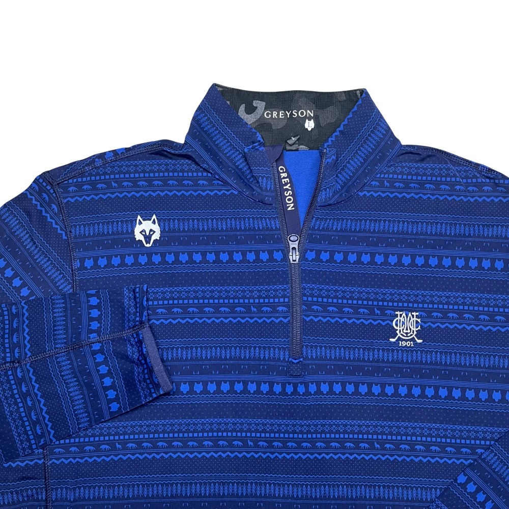 Greyson Clothiers Quarter Zip Pullover Mens Large Blue Fair Isle Wolf Golf Top